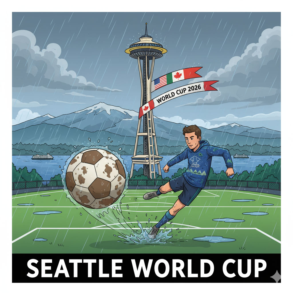 World Cup in Seattle - Space Needle and drizzle soccer