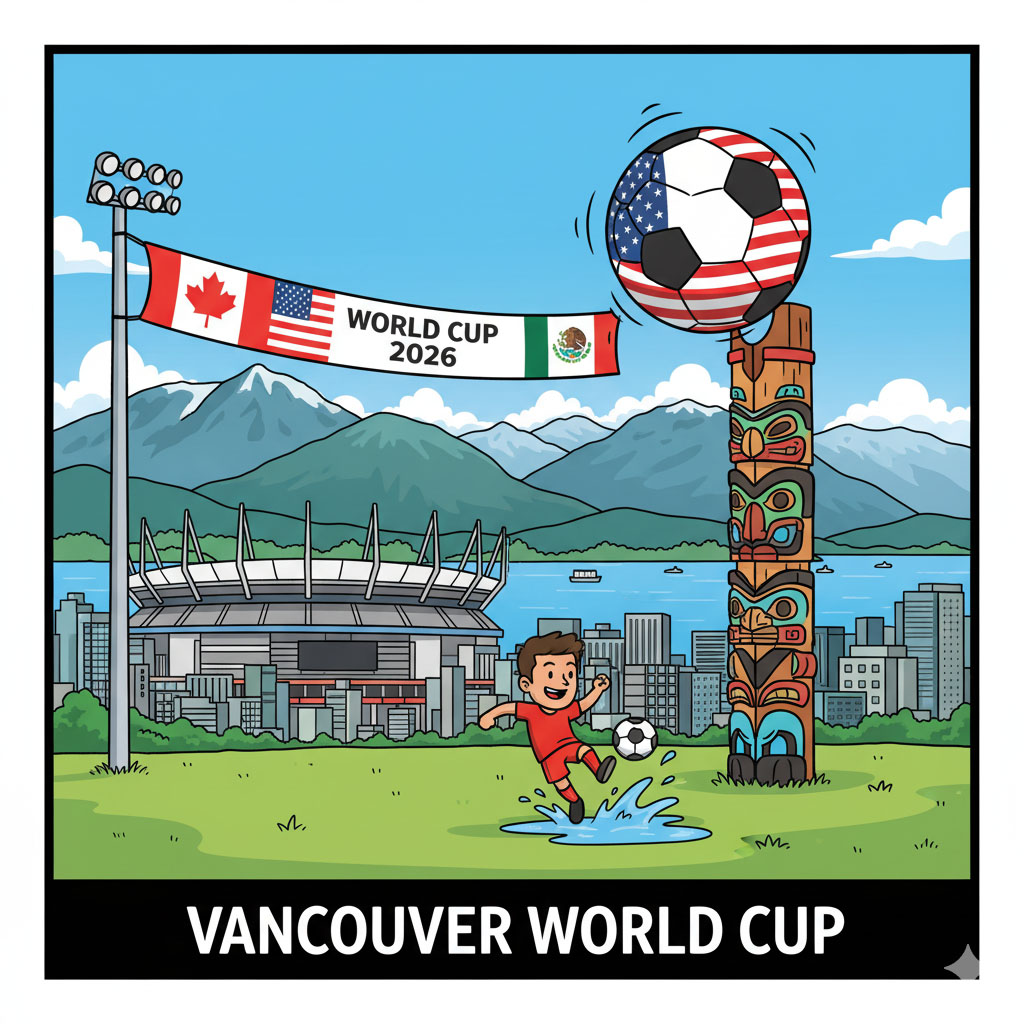 World Cup in Vancouver - harbor soccer with mountains